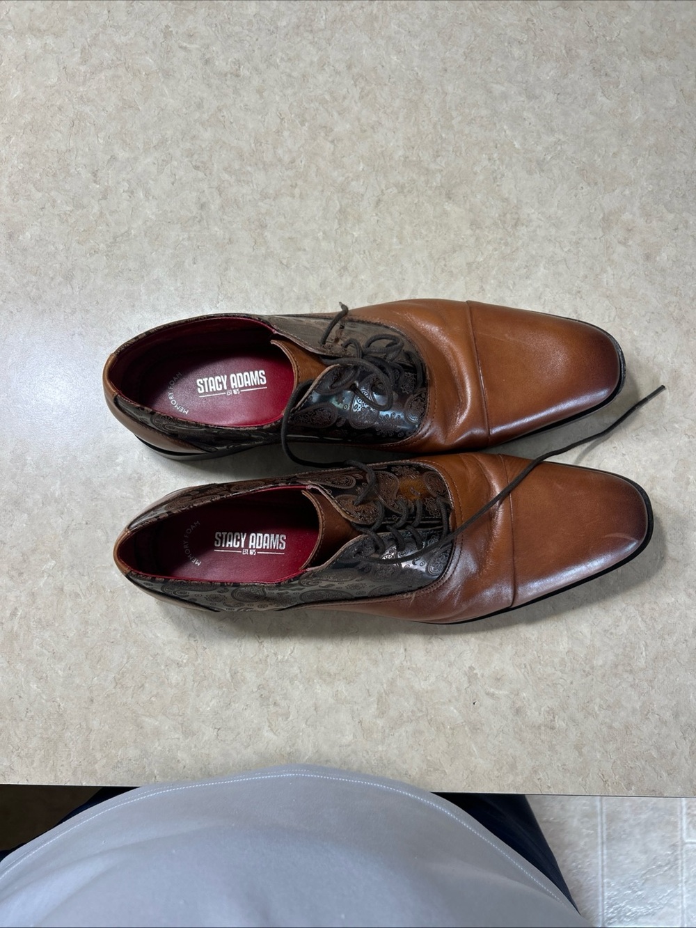 Stacy Adams Men’s Size 12 Leather Cap Toe Oxford Dress Shoes Paisley Embossed